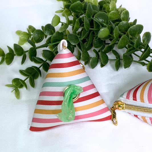 Dog Waste Bag Dispenser | Stripes | Pet Training Dog Poop | Triangle Tetrahedron Keychain Zipper | Canine Care