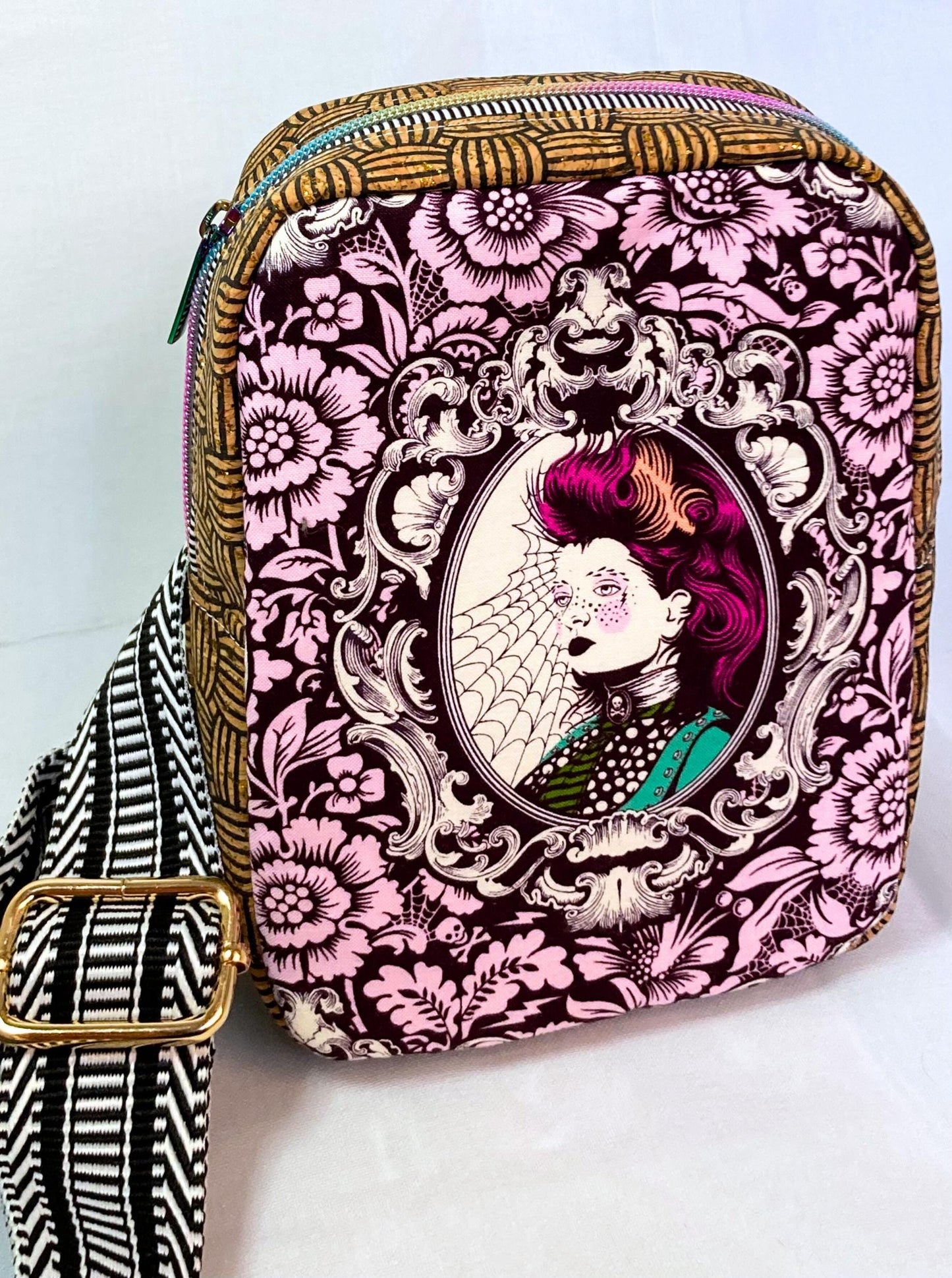 Mini Sling Backpack | Tula Pink Nightshade | Adjustable Strap Bag Purse | Back to School Festival Rave Theme Park Travel | Witchy Punk Goth