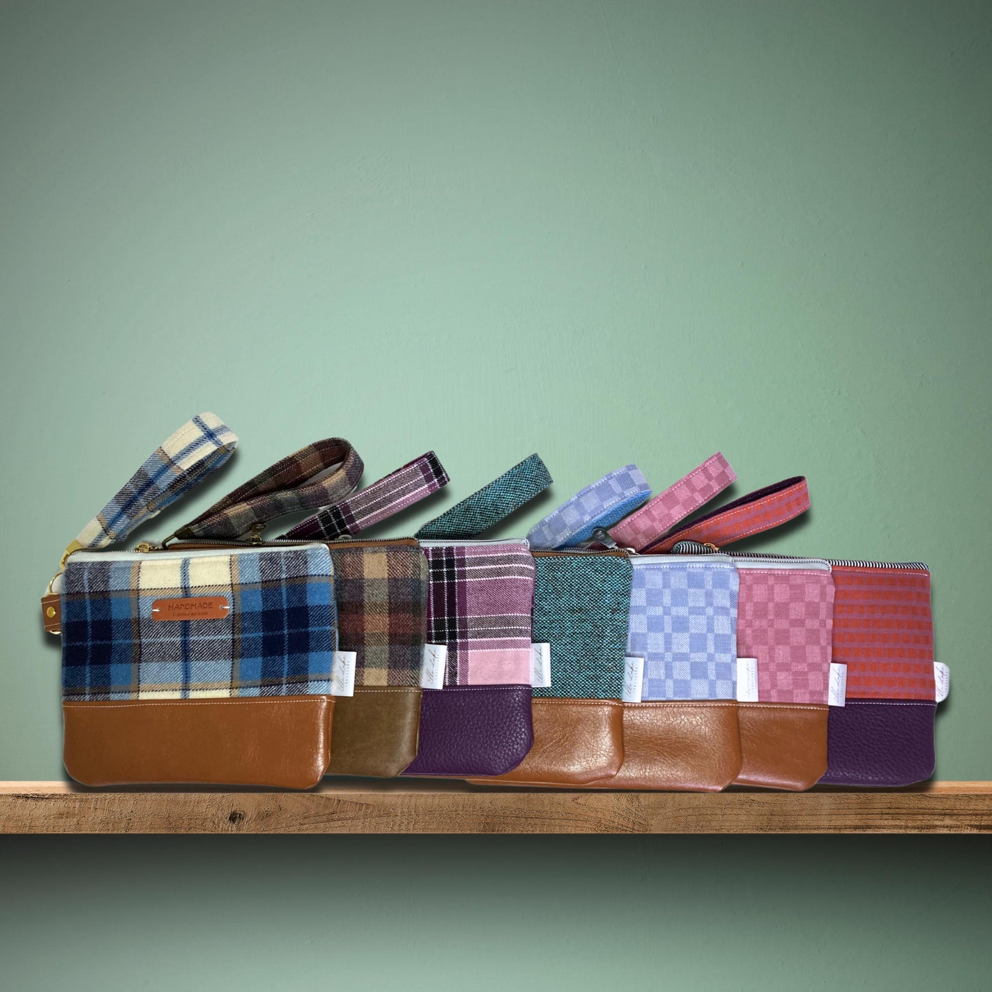 Plaid Wool Wristlet Purse | Tweed Woven | Purple Vegan Leather Vinyl Wristlet | Grab n Go Clutch Bag