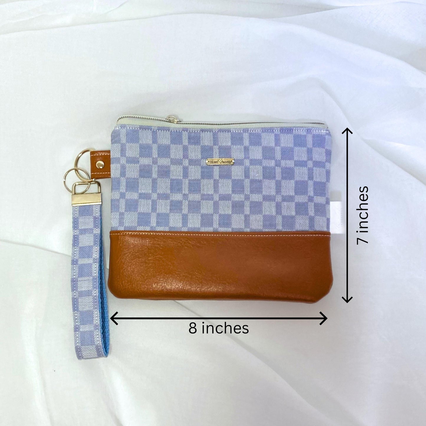 Woven Jacquard Cotton Wristlet Purse | Textured Textile | Blue Camel Vegan Leather Vinyl Wristlet | Grab n Go Clutch Bag