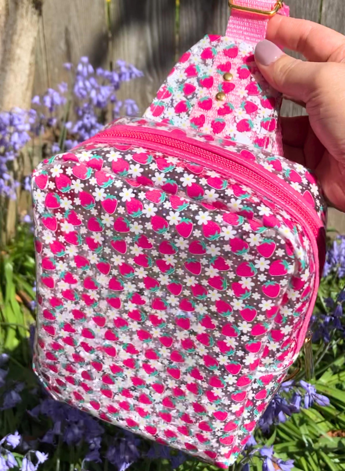 Transparent Berry Sling Backpack | Clear Adjustable Strap Bag Purse & Coin Pouch | Back to School Festival Rave Park Arena Concert Sports