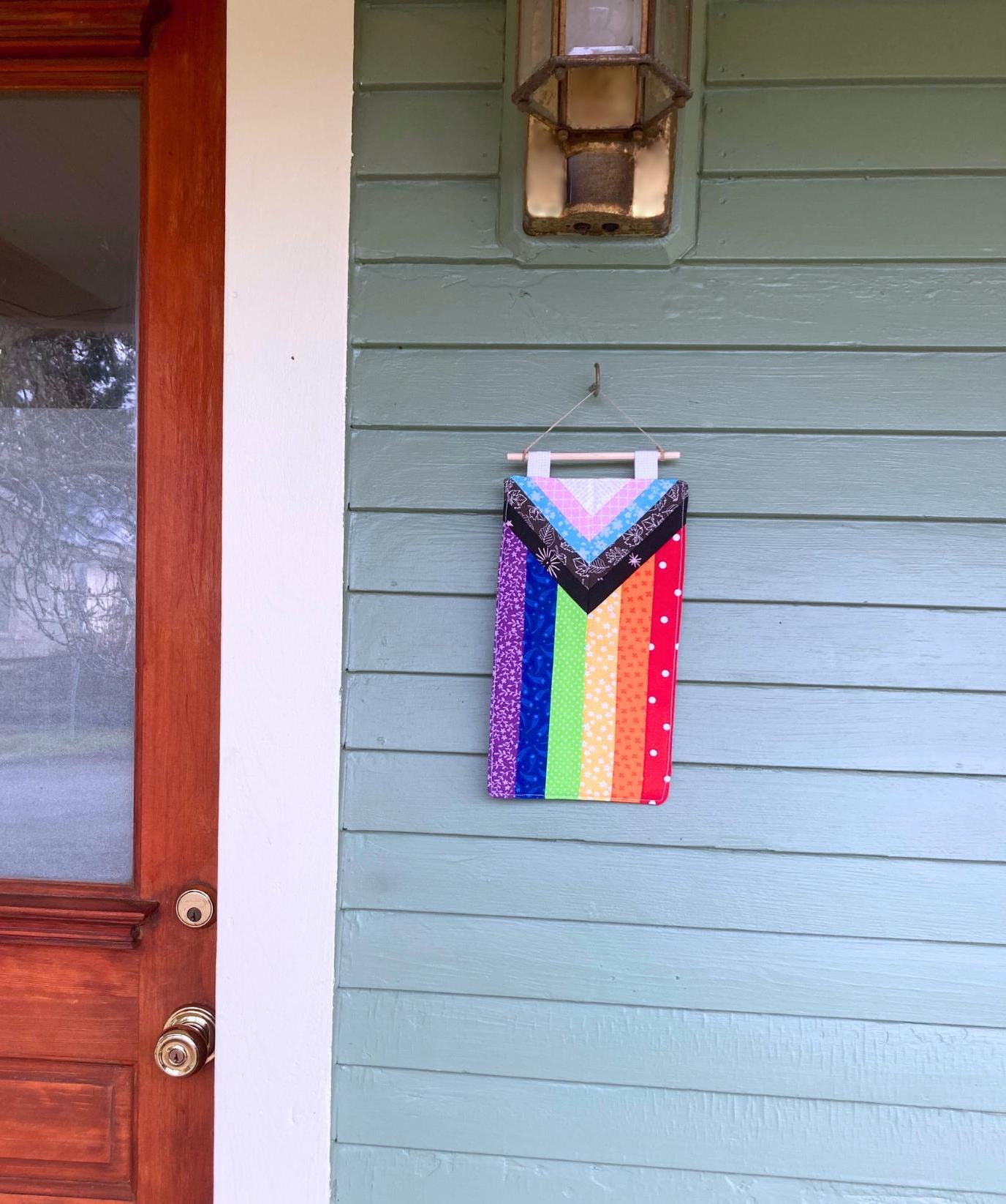 Quilted Wall Hanging Progress Pride Flag | Quilted Cotton Fabric Wall Art | LGBTQ Rainbow Home Decor | Handmade in Washington