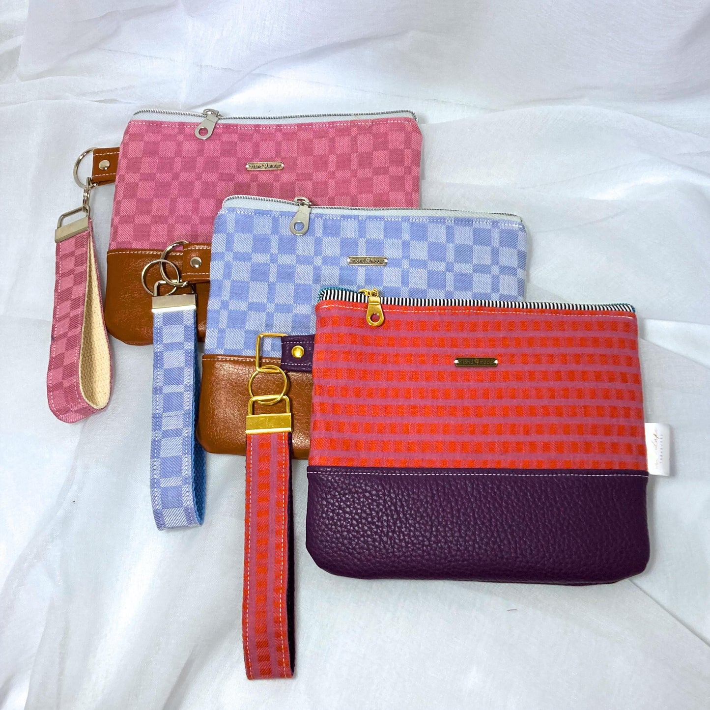 Woven Jacquard Cotton Wristlet Purse | Textured Textile | Blue Camel Vegan Leather Vinyl Wristlet | Grab n Go Clutch Bag