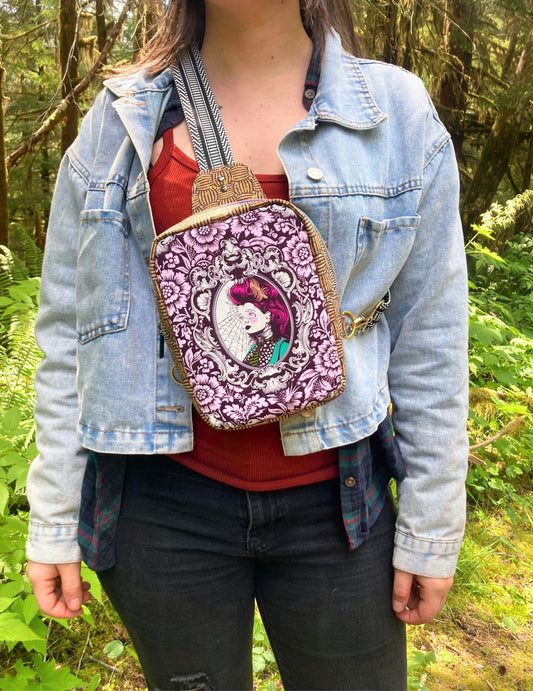 Mini Sling Backpack | Tula Pink Nightshade | Adjustable Strap Bag Purse | Back to School Festival Rave Theme Park Travel | Witchy Punk Goth