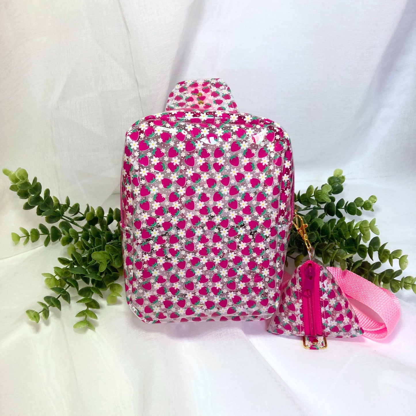Transparent Berry Sling Backpack | Clear Adjustable Strap Bag Purse & Coin Pouch | Back to School Festival Rave Park Arena Concert Sports