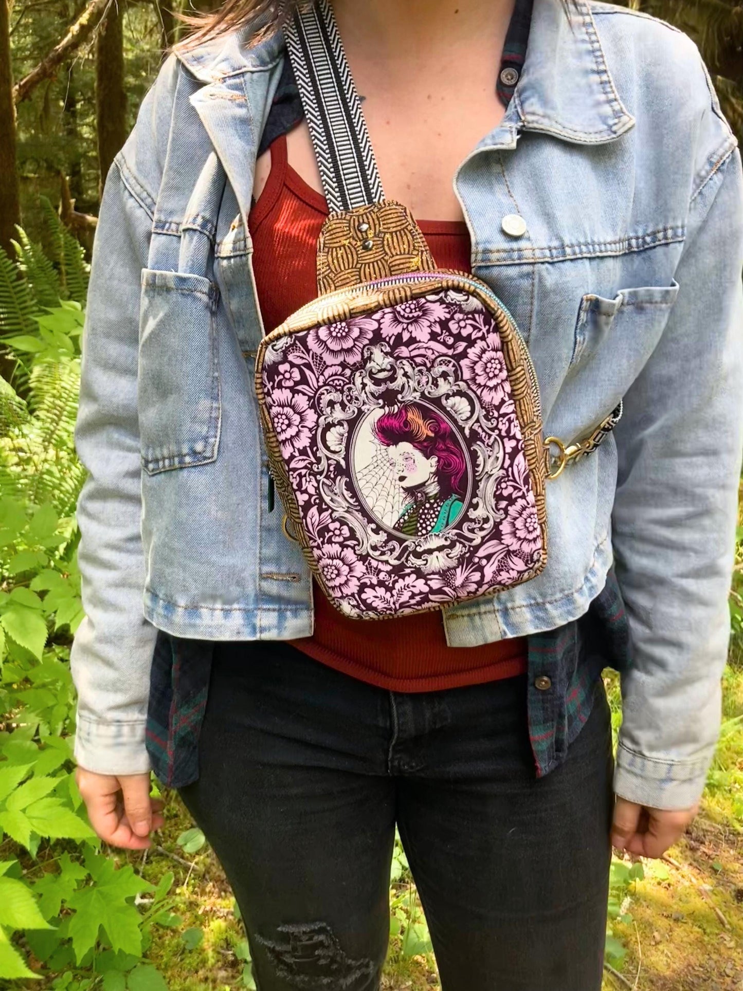 Mini Sling Backpack | Tula Pink Nightshade | Adjustable Strap Bag Purse | Back to School Festival Rave Theme Park Travel | Witchy Punk Goth