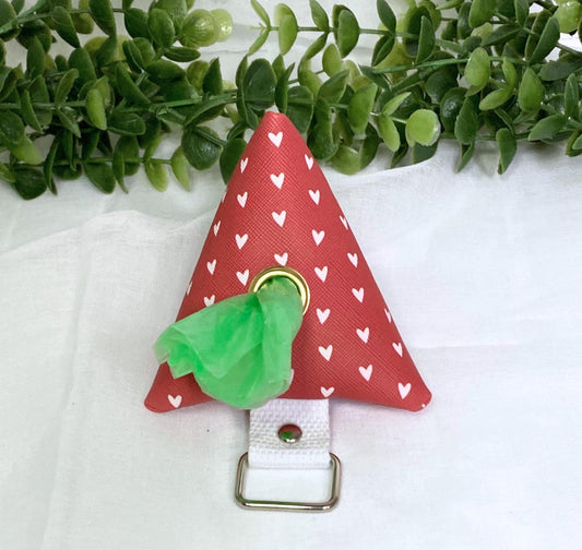 Dog Waste Bag Dispenser | Red Hearts | Pet Training Dog Poop | Triangle Tetrahedron Keychain Zipper | Canine Care