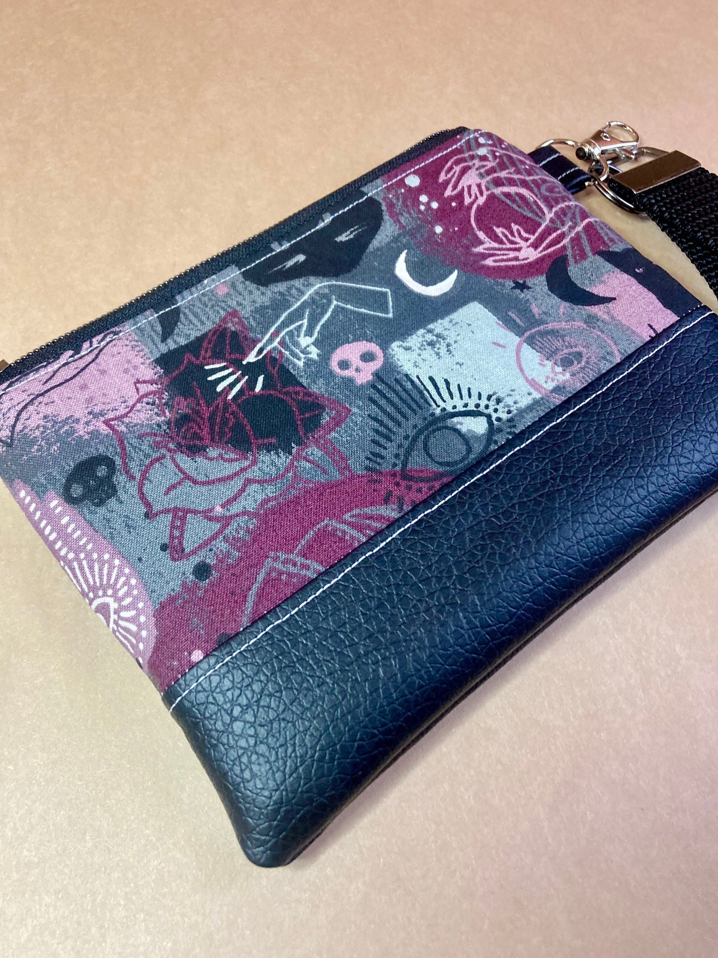 Whimsigoth Wristlet Purse | Black Vinyl Vegan Leather | Grab n Go Clutch Bag
