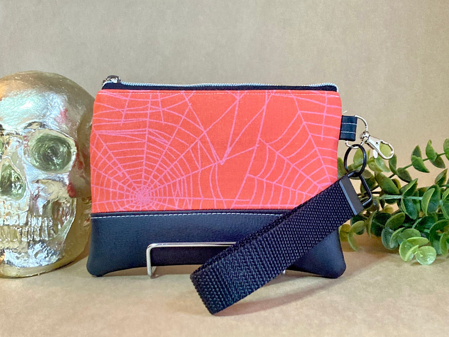 Spiderweb Wristlet Purse | Black Vegan Leather  | Grab N Go Clutch Bag