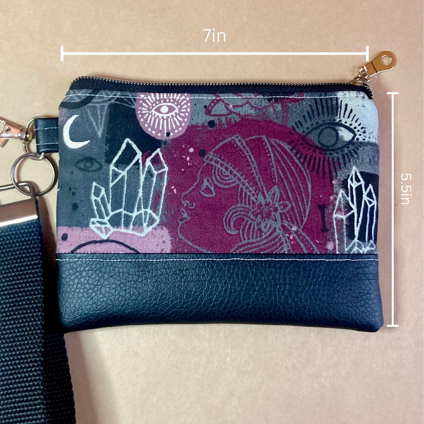 Whimsigoth Wristlet Purse | Black Vinyl Vegan Leather | Grab n Go Clutch Bag