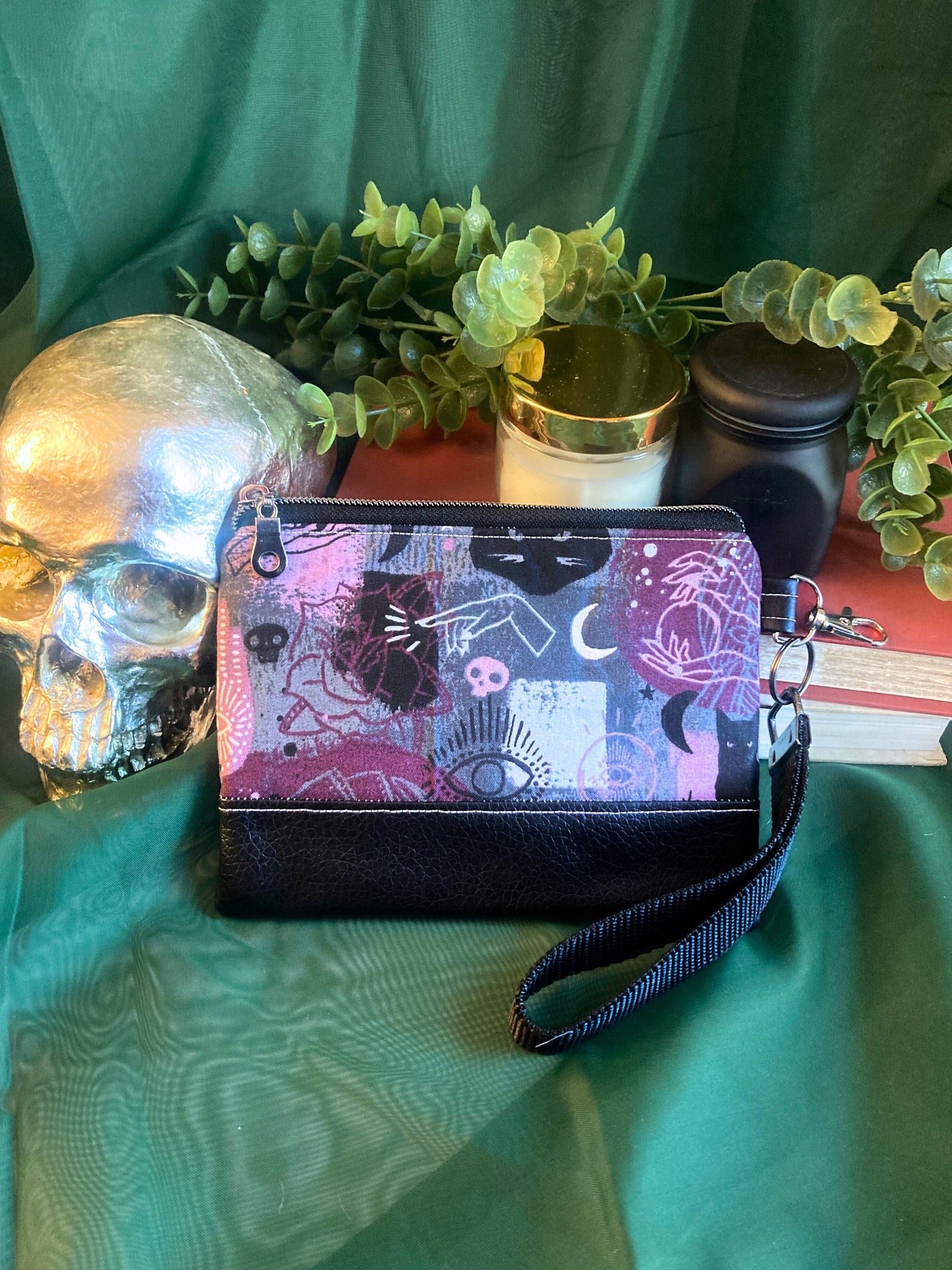 Whimsigoth Wristlet Purse | Black Vinyl Vegan Leather | Grab n Go Clutch Bag