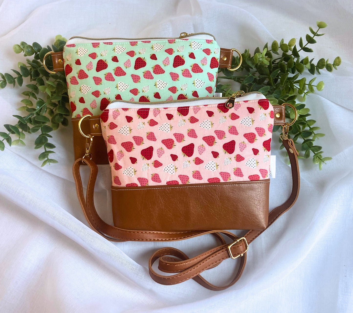 Strawberry Crossbody Purse | Brown Vegan Faux Leather