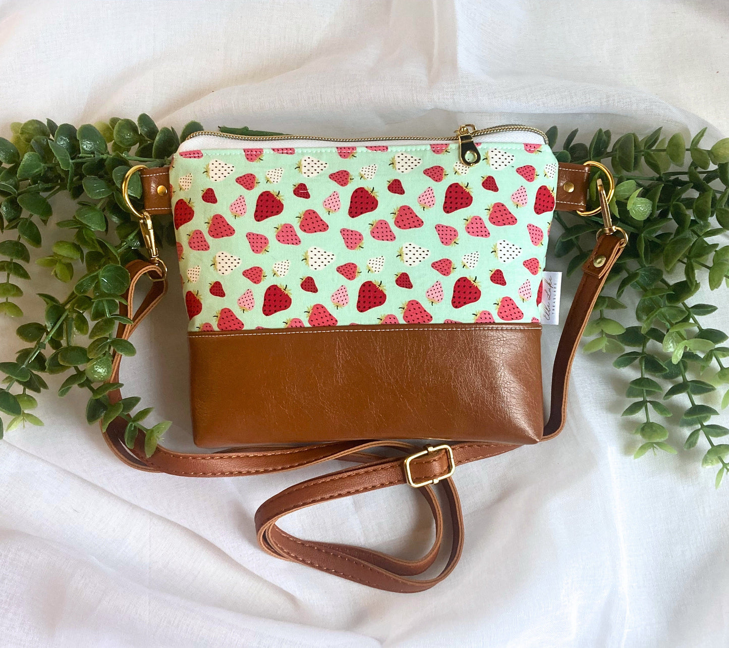Strawberry Crossbody Purse | Brown Vegan Faux Leather