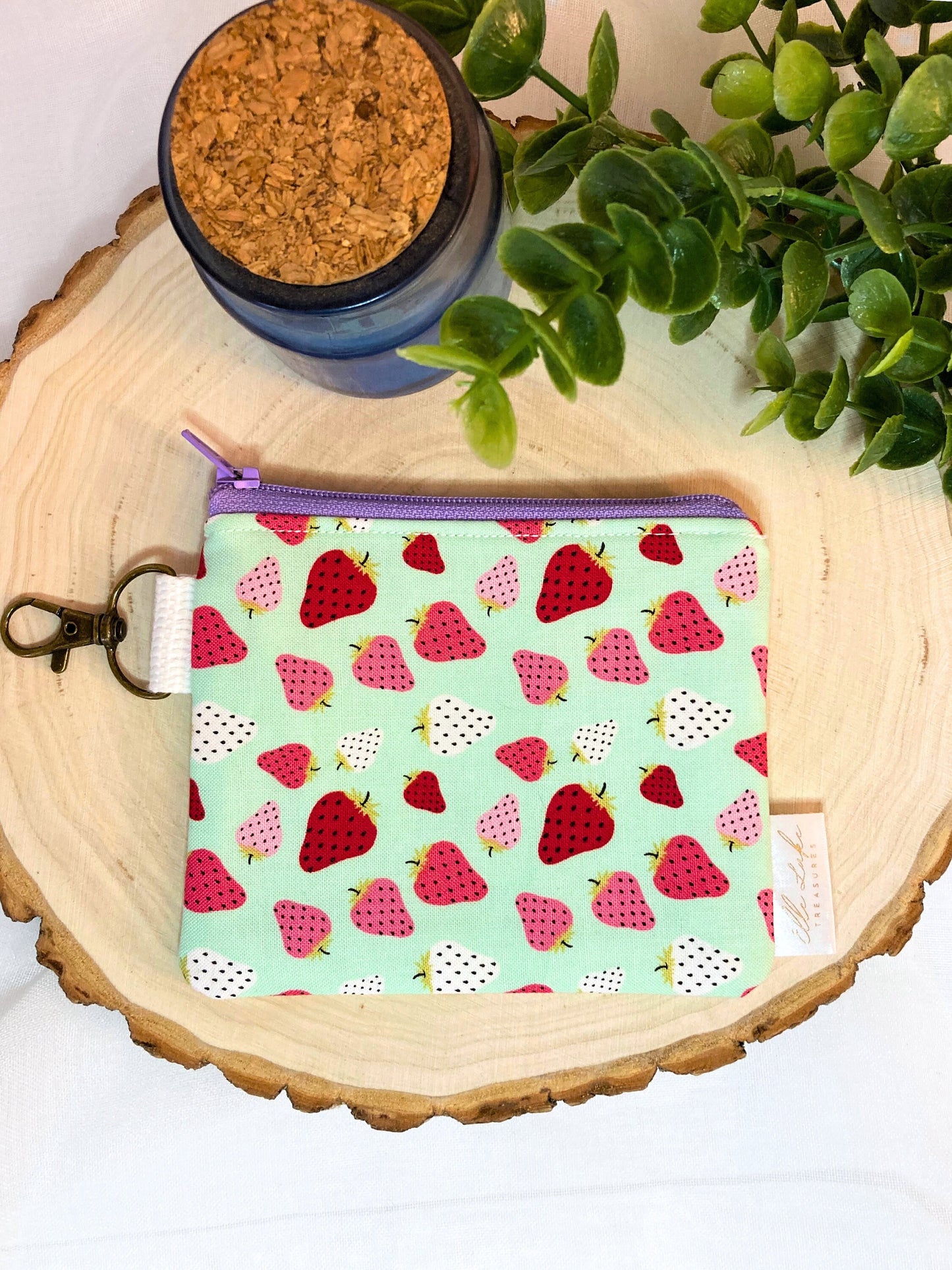 Mini Keychain Zipper Coin Pouch | Strawberry Fruit Berry Bag