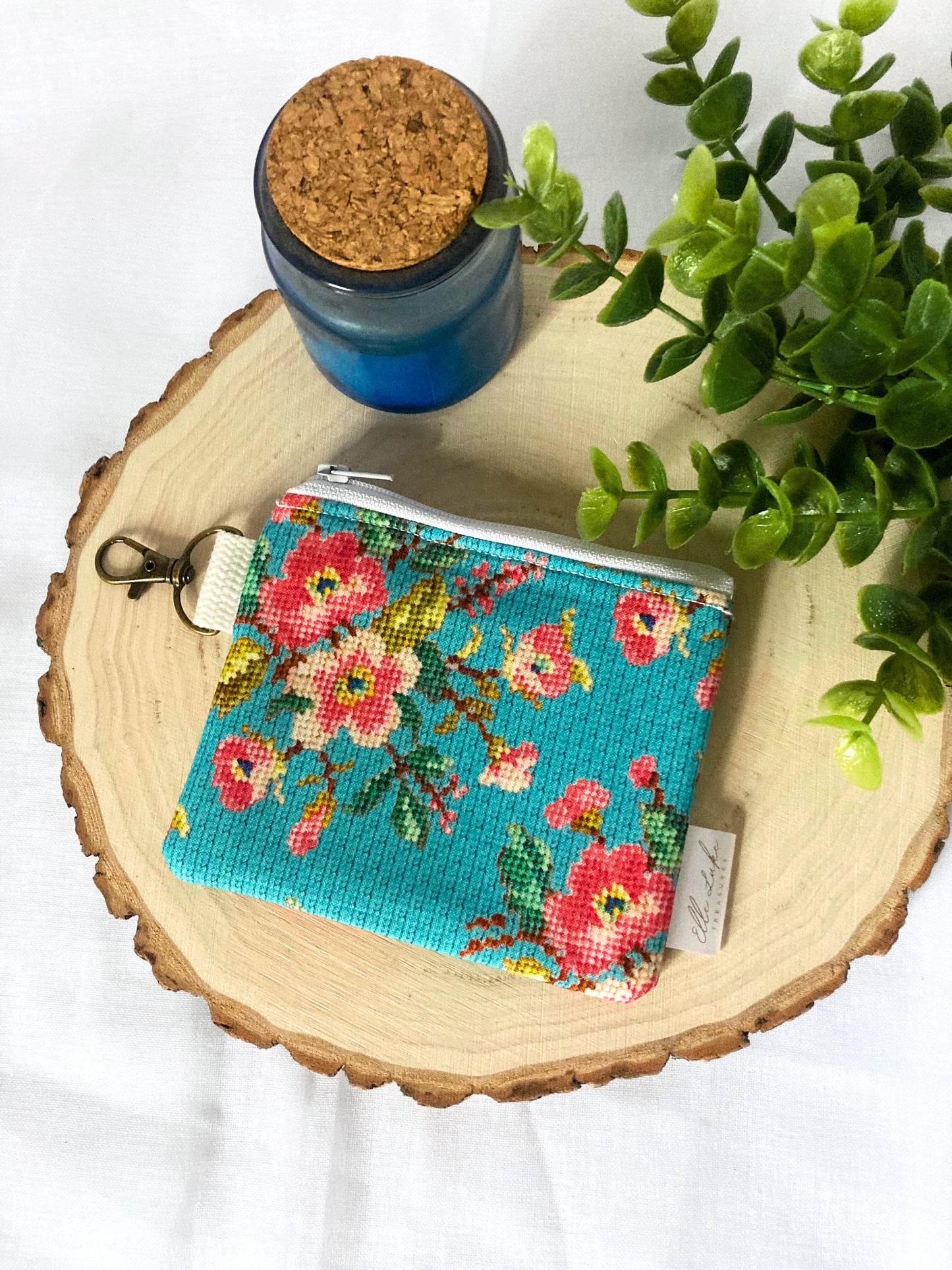 Faux Cross-stitch Coin Purse | Cotton Small Wallet Card Holder