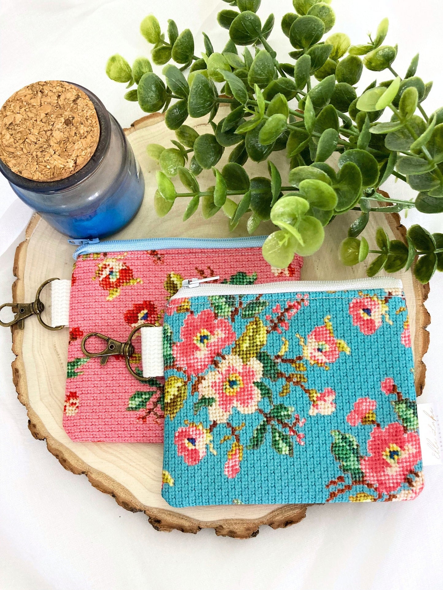 Faux Cross-stitch Coin Purse | Cotton Small Wallet Card Holder