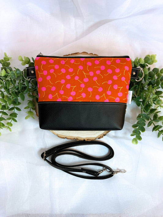 Cherry Crossbody Purse | Black Vegan Faux Leather