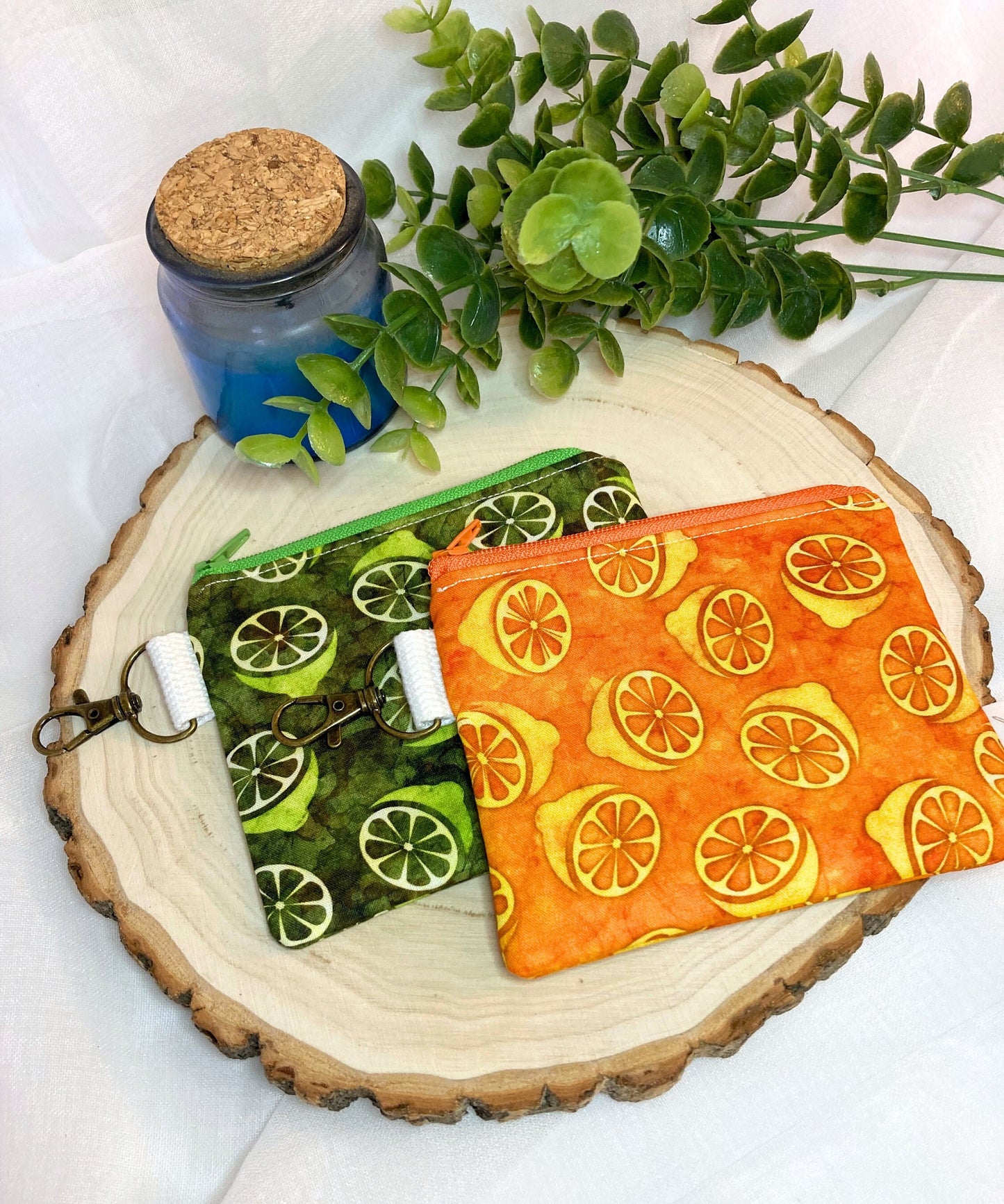 Mini Keychain Zipper Coin Pouch | Orange Lemon Lime Citrus Bag