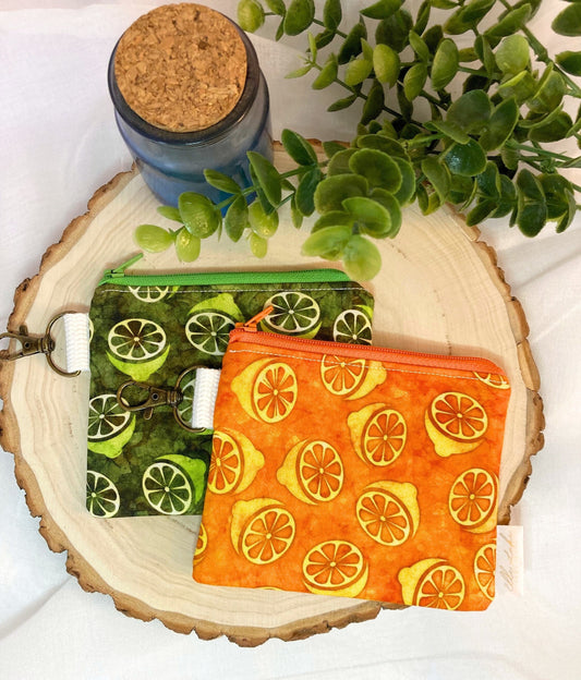Mini Keychain Zipper Coin Pouch | Orange Lemon Lime Citrus Bag