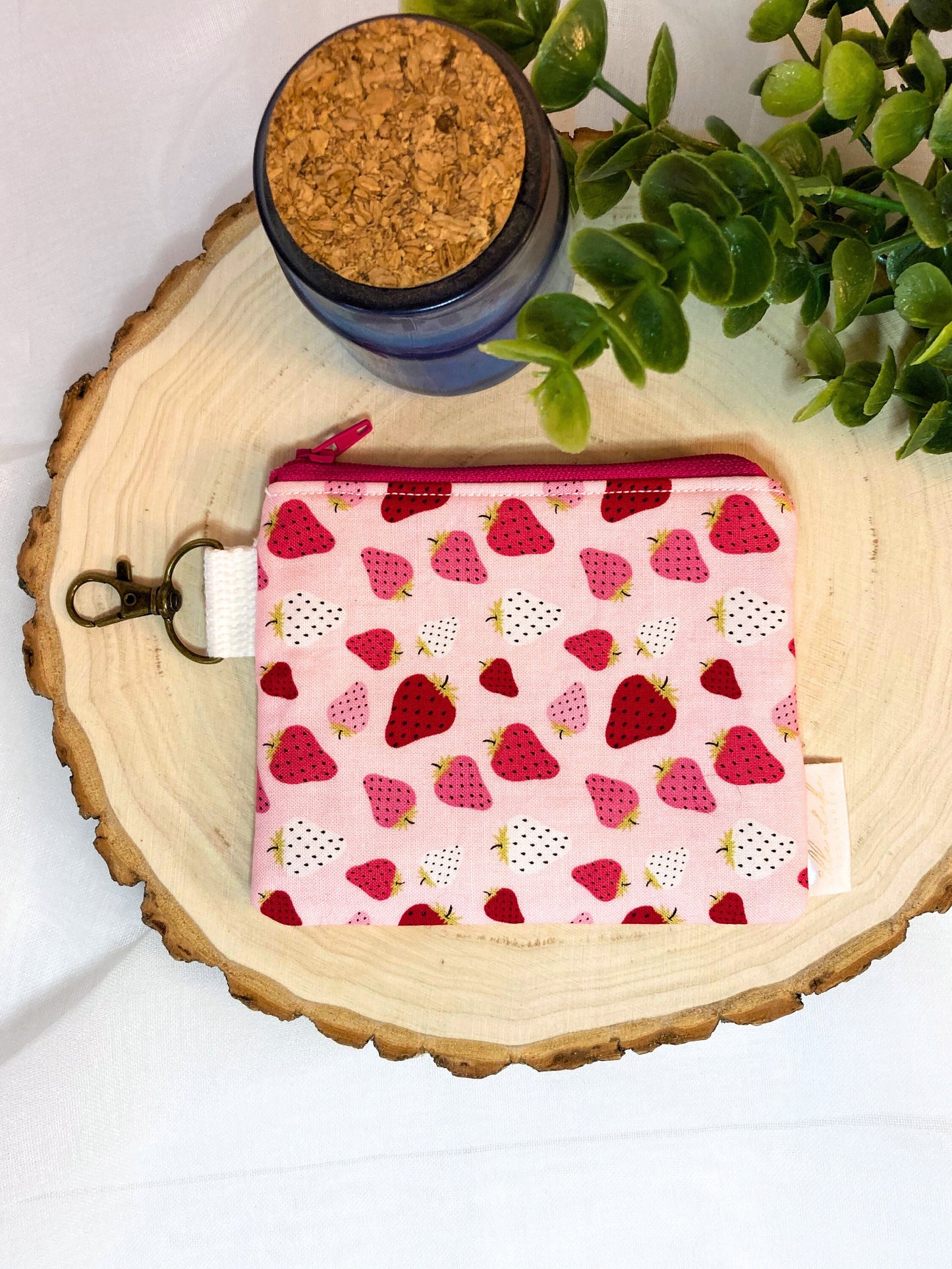 Mini Keychain Zipper Coin Pouch | Strawberry Fruit Berry Bag