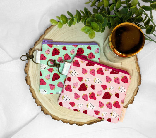 Mini Keychain Zipper Coin Pouch | Strawberry Fruit Berry Bag
