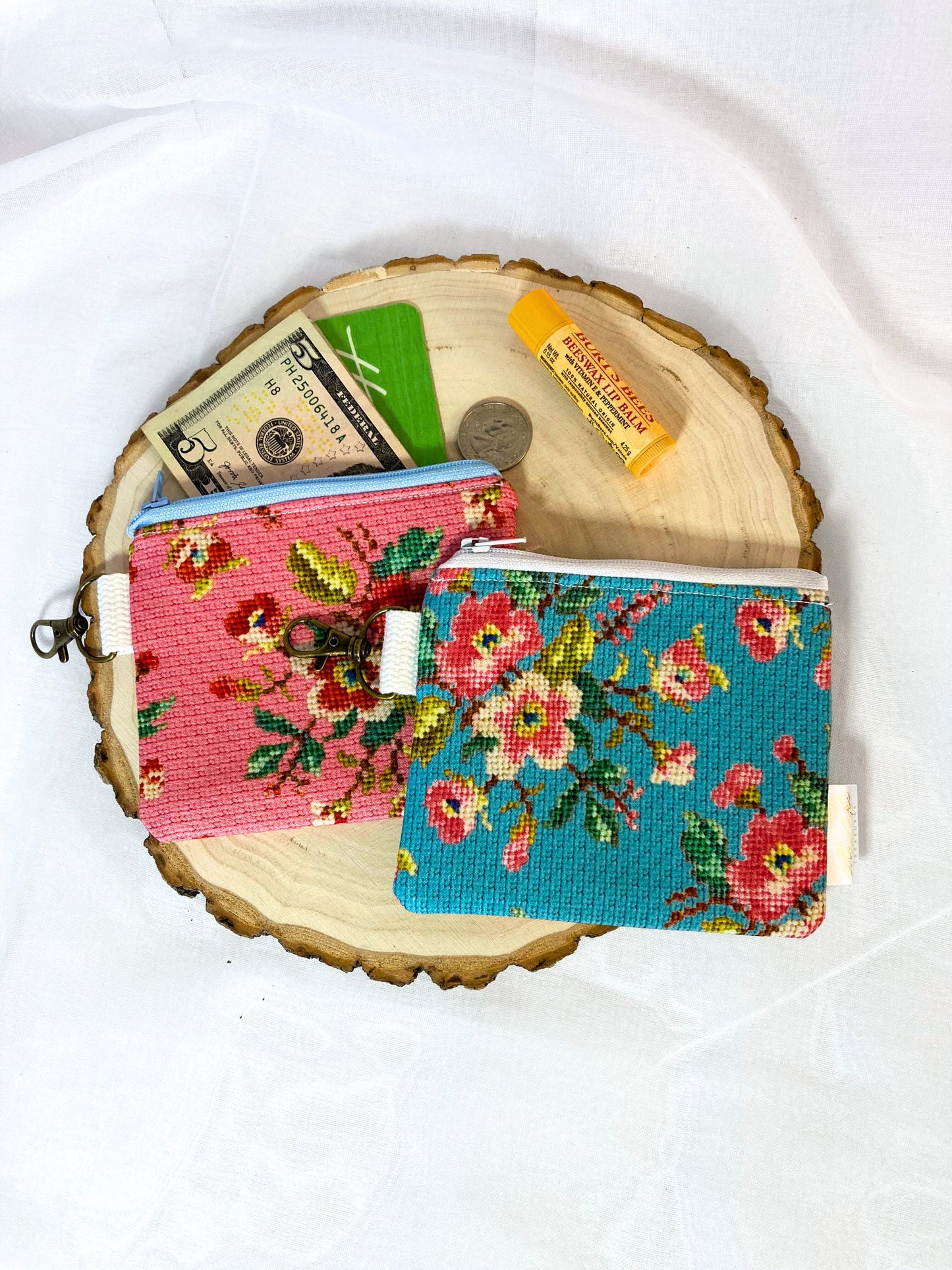Faux Cross-stitch Coin Purse | Cotton Small Wallet Card Holder