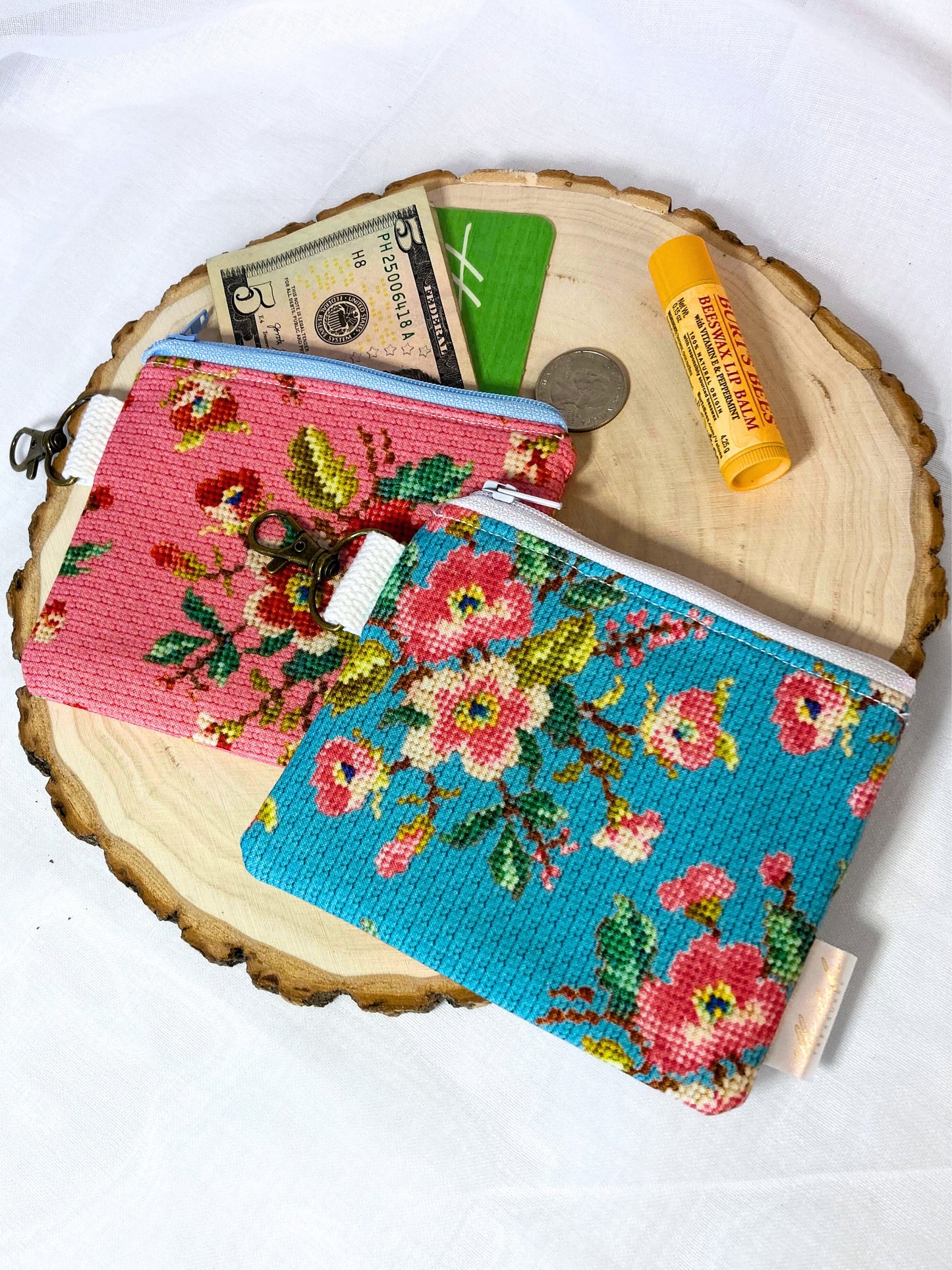 Faux Cross-stitch Coin Purse | Cotton Small Wallet Card Holder