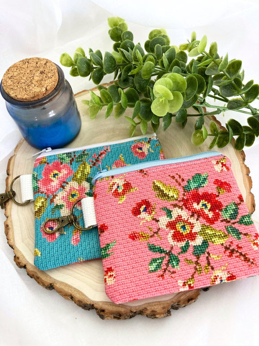 Faux Cross-stitch Coin Purse | Cotton Small Wallet Card Holder
