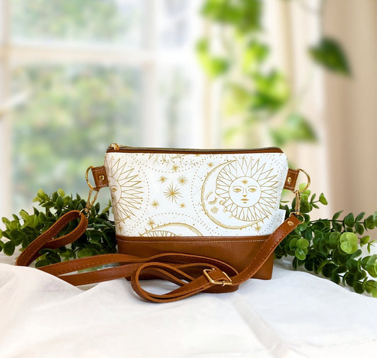 Minimalist Celestial Crossbody Purse | Brown Vegan Faux Leather