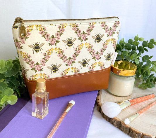 Honeybee Makeup Bag | Cotton Vinyl Cosmetic Pouch