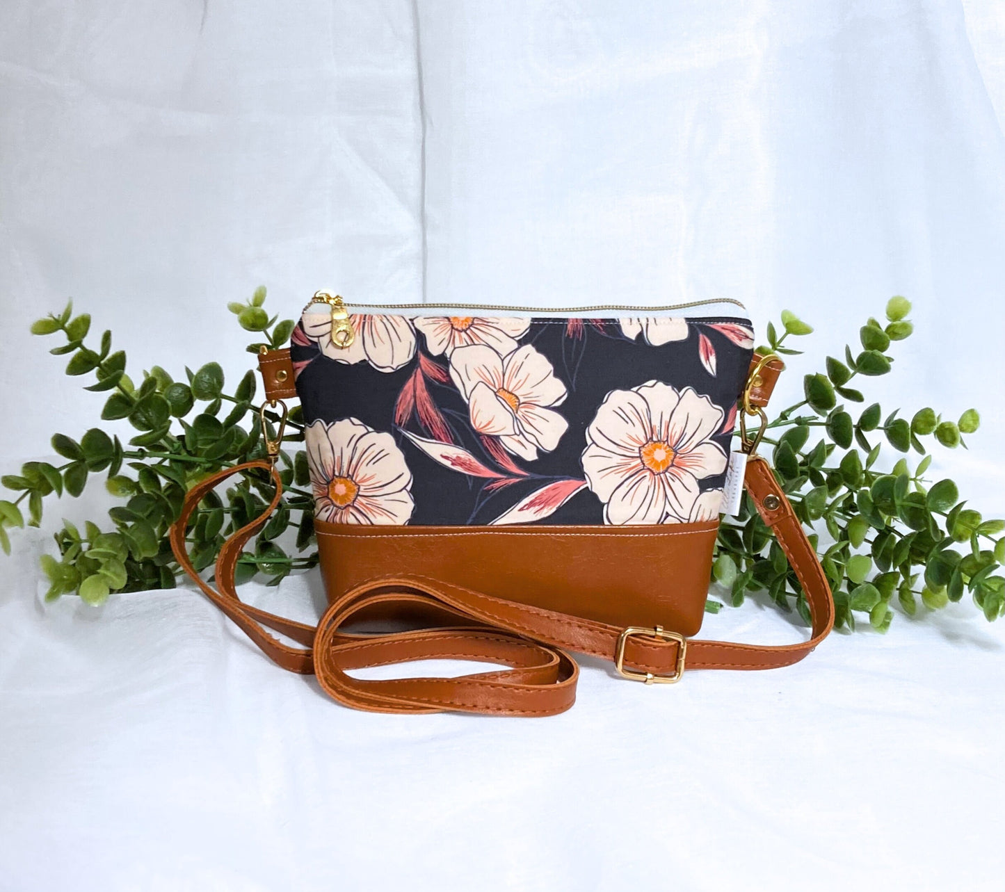 Big Blossom Floral Crossbody Purse | Brown Vegan Faux Leather