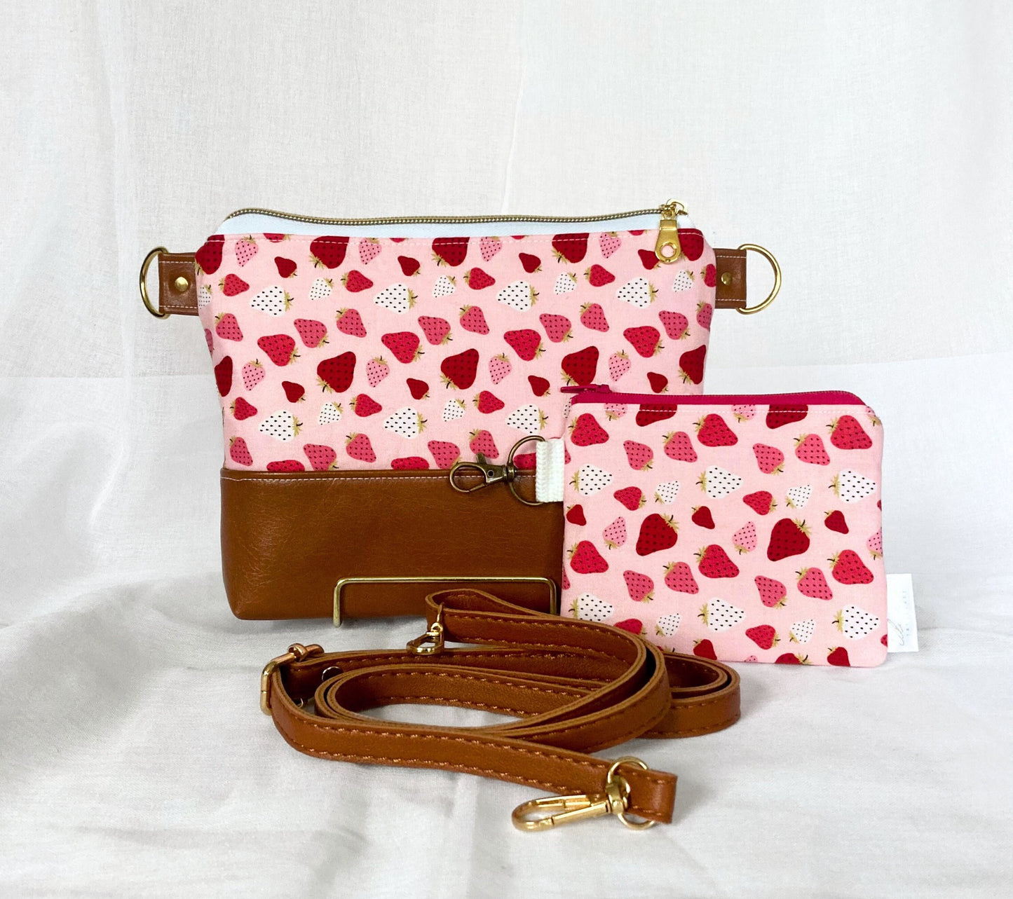 Strawberry Crossbody Purse | Brown Vegan Faux Leather