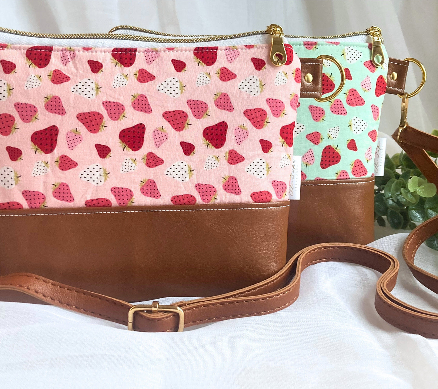 Strawberry Crossbody Purse | Brown Vegan Faux Leather