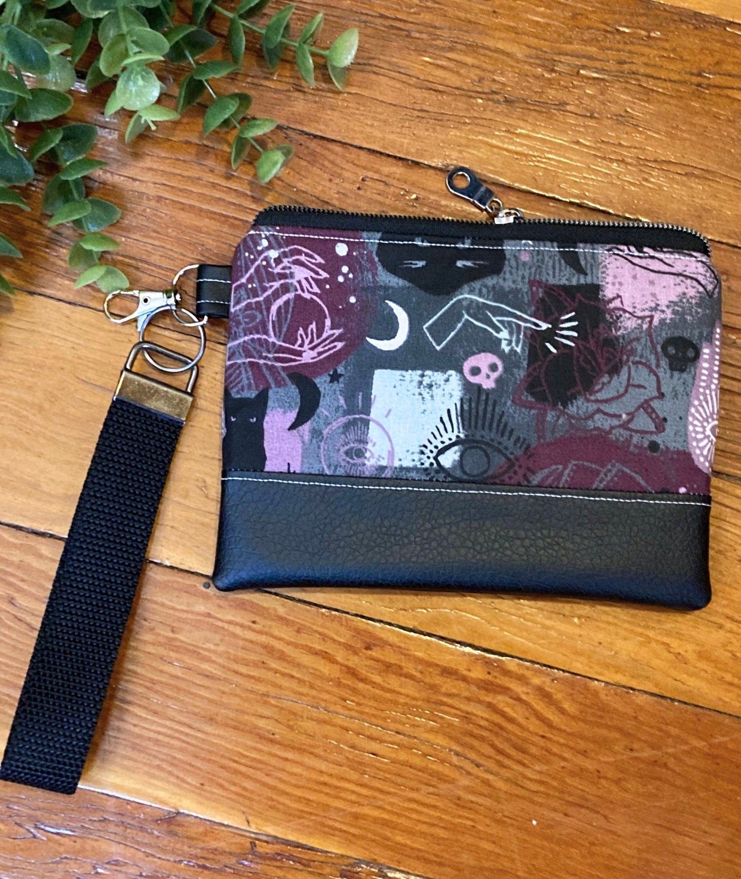 Whimsigoth Wristlet Purse | Black Vinyl Vegan Leather | Grab n Go Clutch Bag