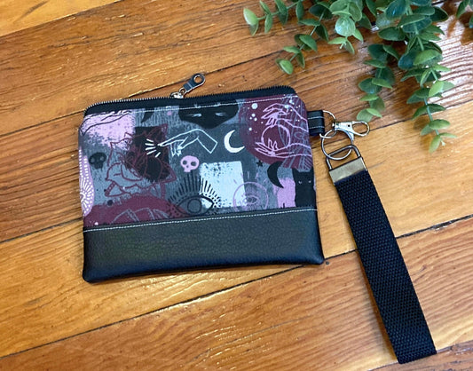 Whimsigoth Wristlet Purse | Black Vinyl Vegan Leather | Grab n Go Clutch Bag