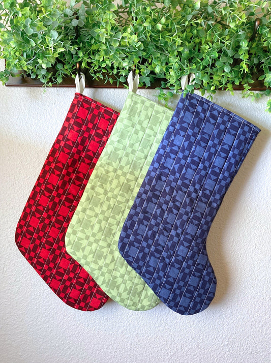 Wholecloth Rustic Quilted Christmas Stocking | Cotton Traditional Quilted Stocking Bag | Modern Farmhouse | Handmade, Unique & One of a Kind