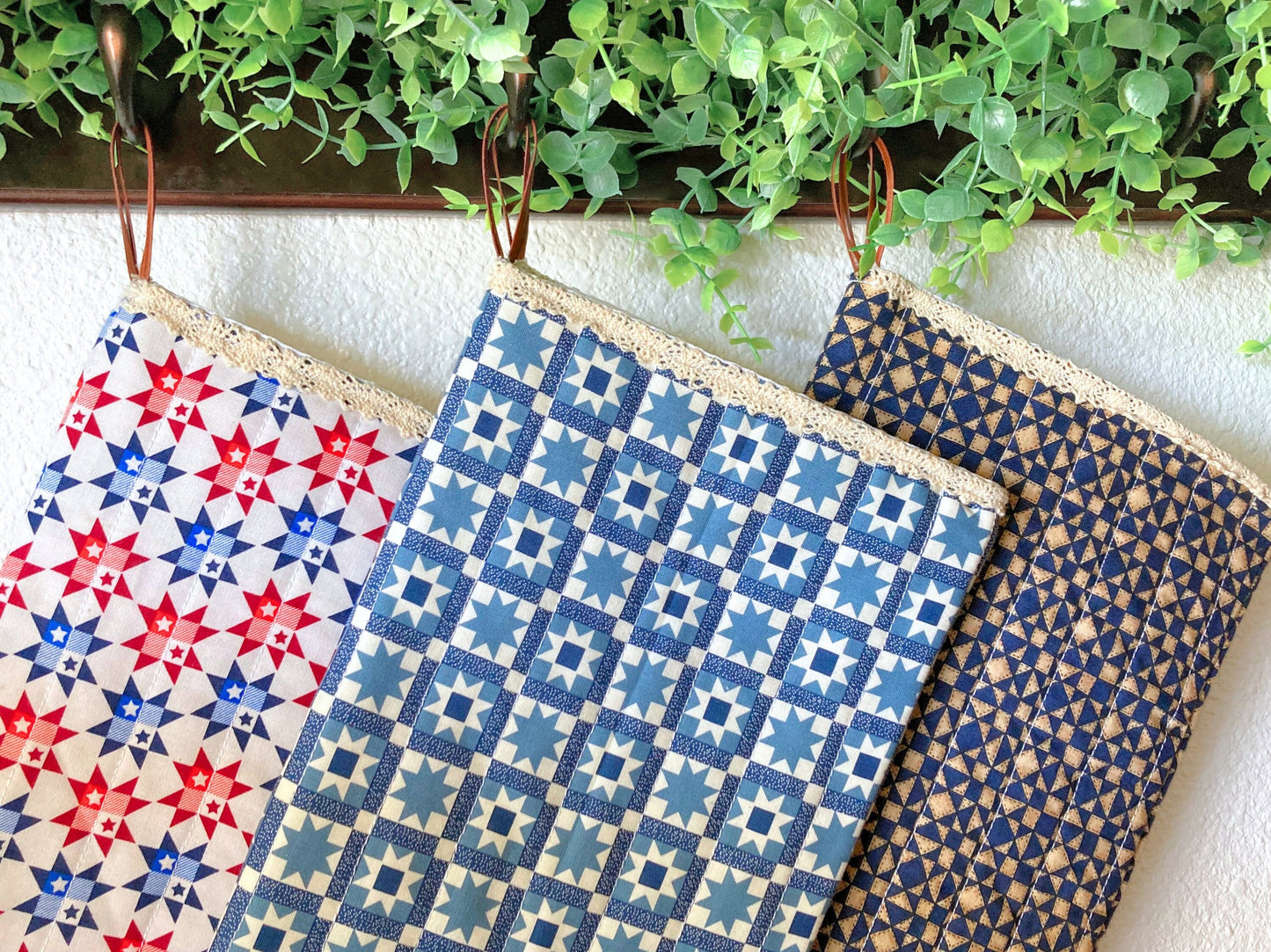 Rustic Stars Quilted Christmas Stocking | Cotton Traditional Wholecloth Quilted Stocking Bag | Modern Farmhouse | Handmade, High Quality