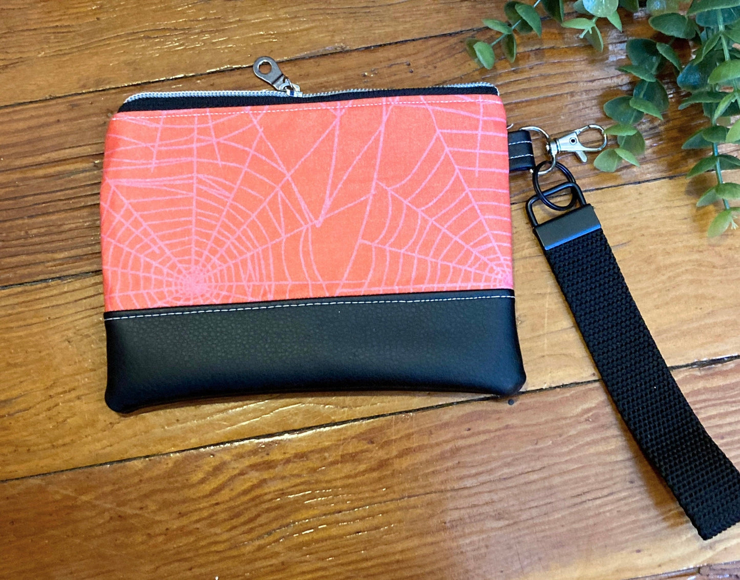 Spiderweb Wristlet Purse | Black Vegan Leather  | Grab N Go Clutch Bag