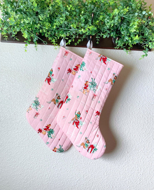 Pastel Pink Christmas Stocking | Quilted Cotton