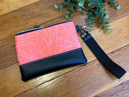 Spiderweb Wristlet Purse | Black Vegan Leather  | Grab N Go Clutch Bag