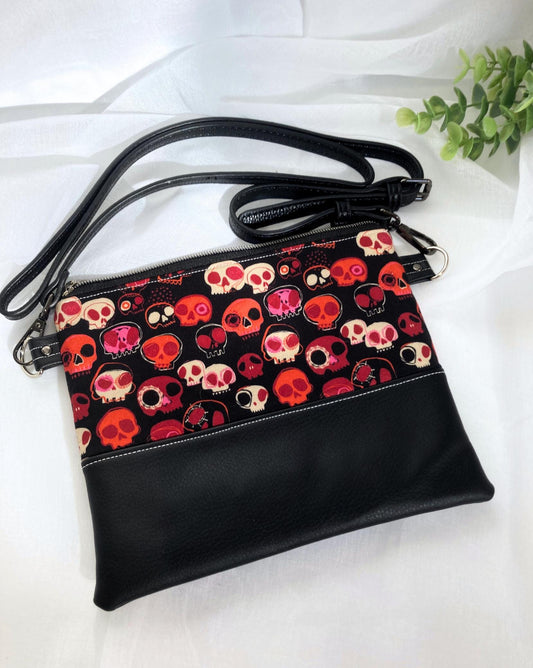 Sugar Skull Crossbody Purse | Black Vegan Faux Leather