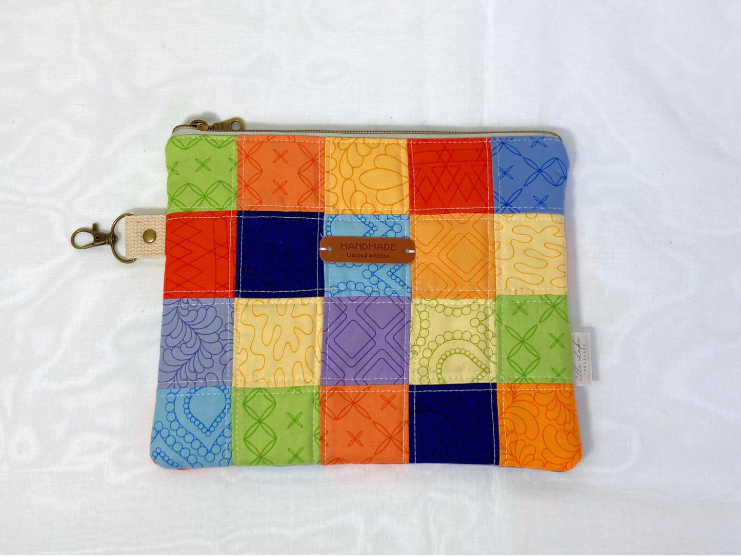 Patchwork Quilted Bag | Padded Patchwork Pouch Book Sleeve Make Up bag