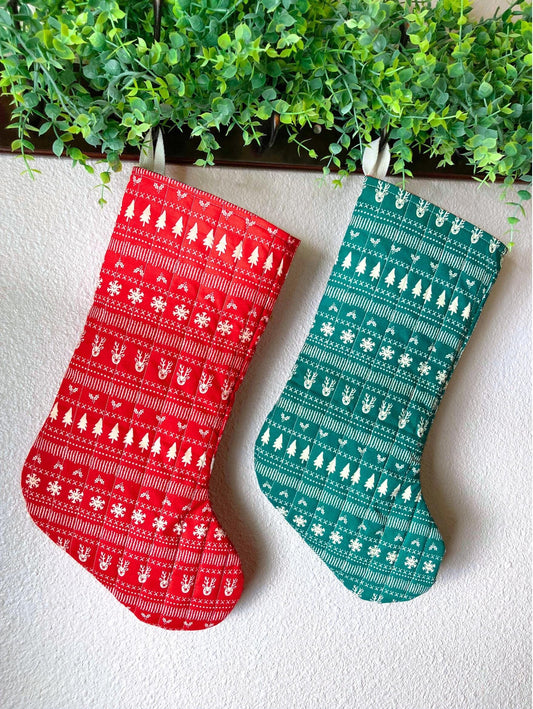 Classic Quilted Christmas Stocking | Christmas Sweater Print