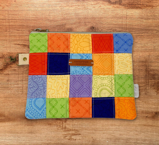 Patchwork Quilted Bag | Padded Patchwork Pouch Book Sleeve Make Up bag