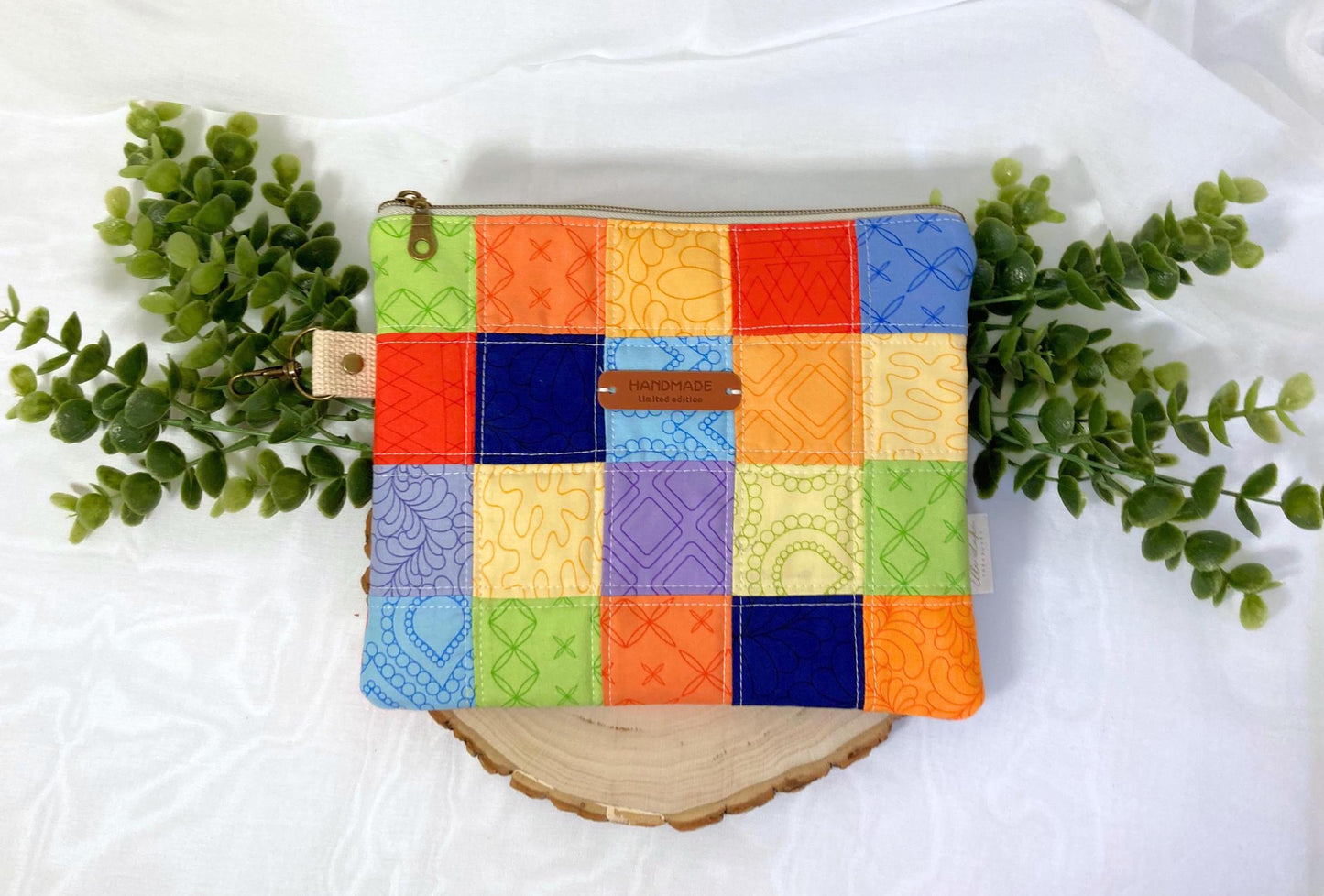 Patchwork Quilted Bag | Padded Patchwork Pouch Book Sleeve Make Up bag