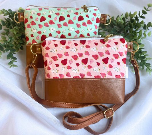 Strawberry Crossbody Purse | Brown Vegan Faux Leather