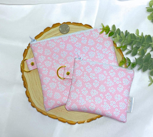 Zipper Coin Pouch Girly Floral Gift Set | Vinyl Padded Bag